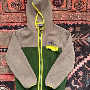 Patagonia Olive and Taupe Hooded Fleece